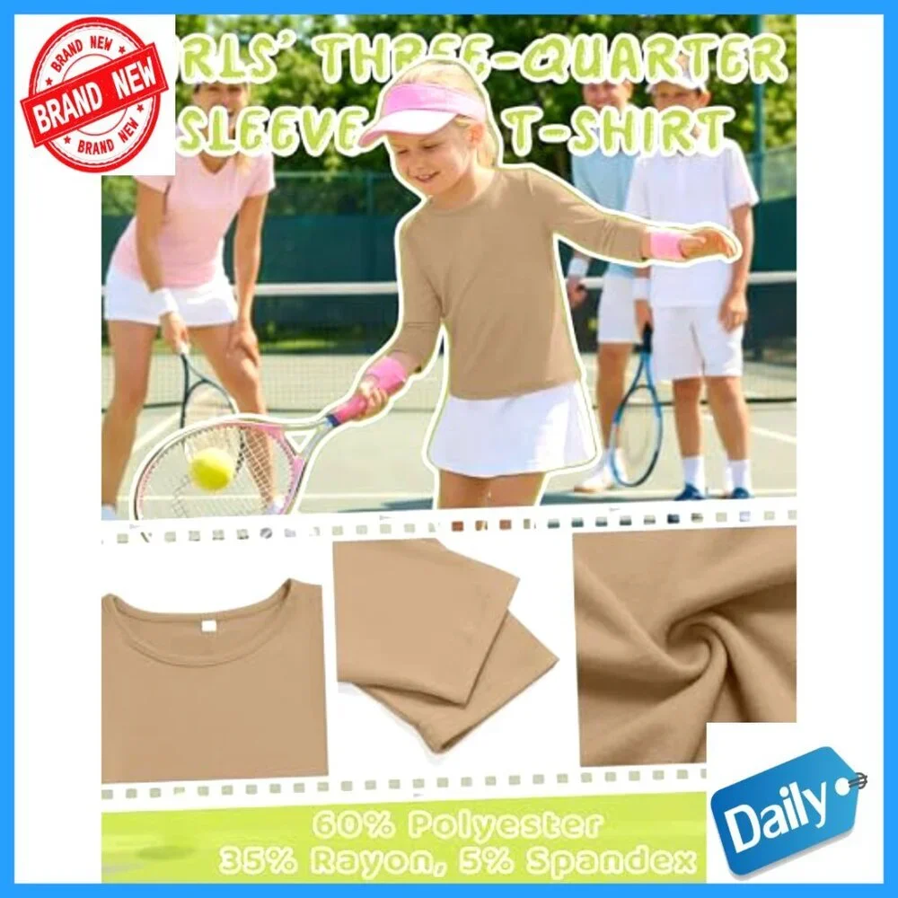 Girls 3/4 Sleeve Crewneck Tees 3 Pack Soft Stretch Fabric Ages 5-14